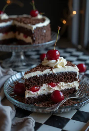 Kue Black Forest di piring saji