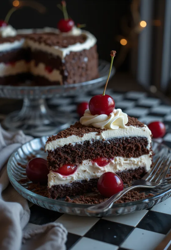 Kue Black Forest di piring saji