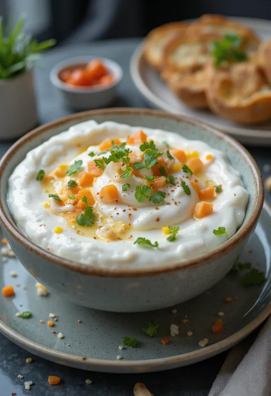 Saus yogurt adas sowa timun dalam wadah kaca