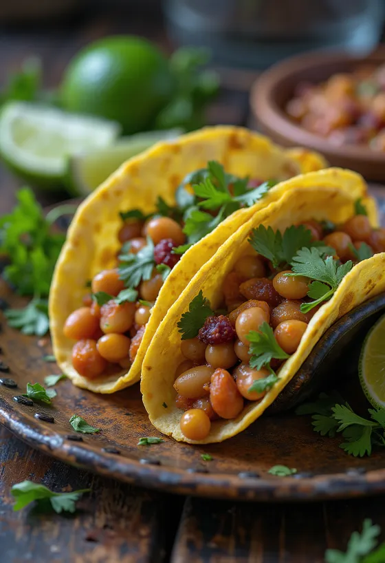 Taco kacang vegan Meksiko dengan alpukat dan jeruk nipis