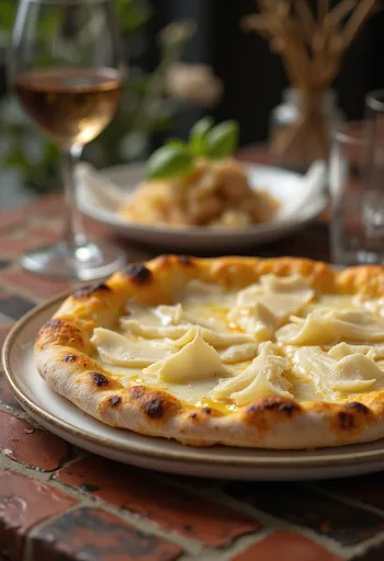 Pizza al Tartufo Bianco dengan serutan truffle putih