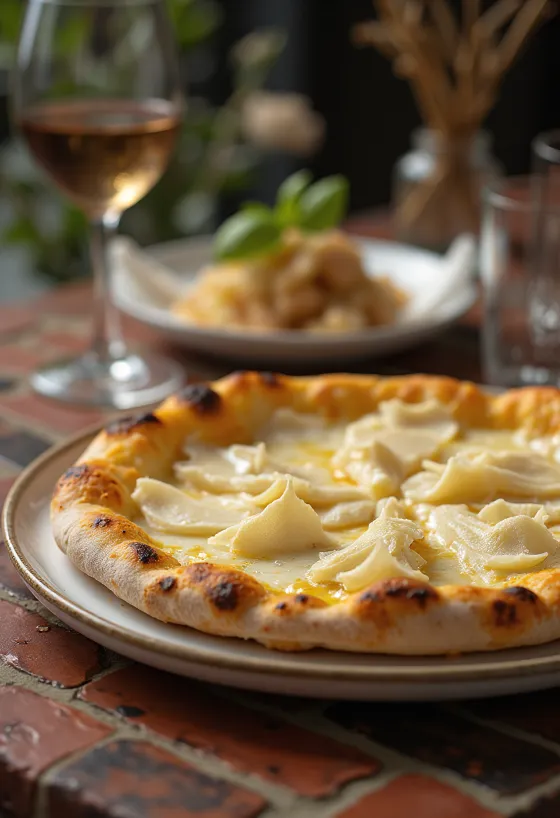 Pizza al Tartufo Bianco dengan serutan truffle putih