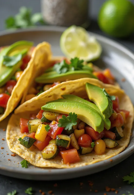 Tacos de vegetales disajikan