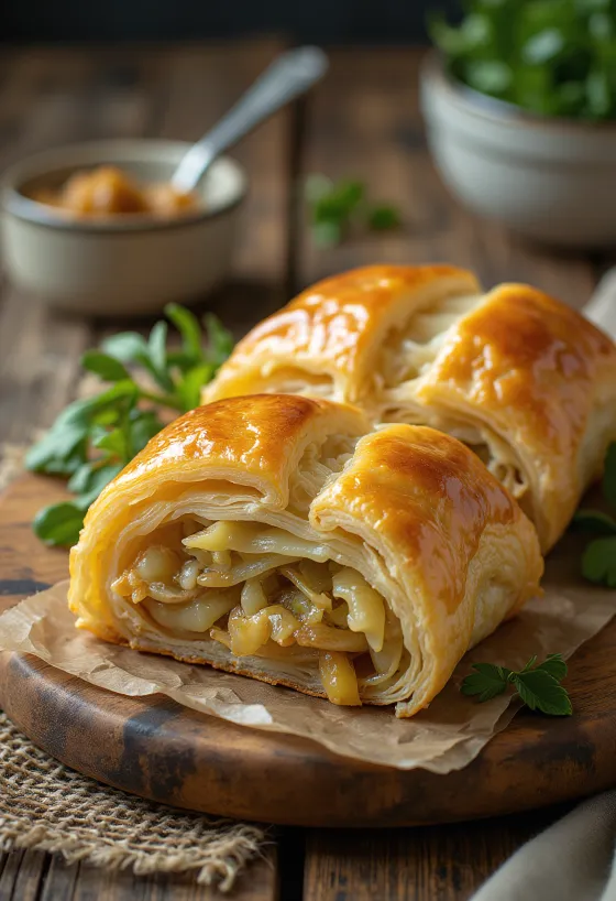 Strudel kubis disajikan