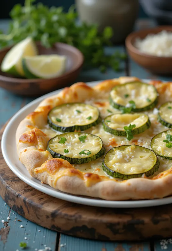 Pizza al Zucchini dengan irisan zucchini tipis