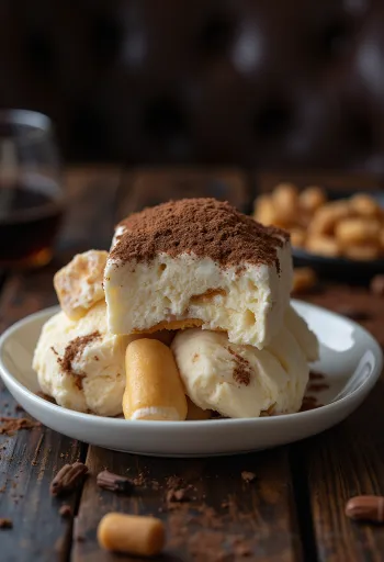 Es krim tiramisu dengan biskuit ladyfinger
