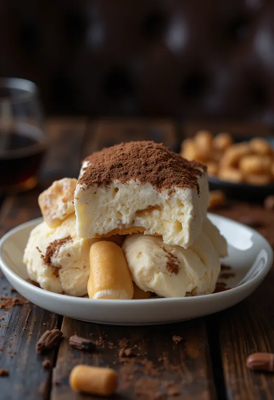 Es krim tiramisu dengan biskuit ladyfinger