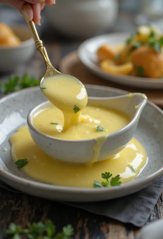 Saus mentega lemon adas sowa kuning pucat