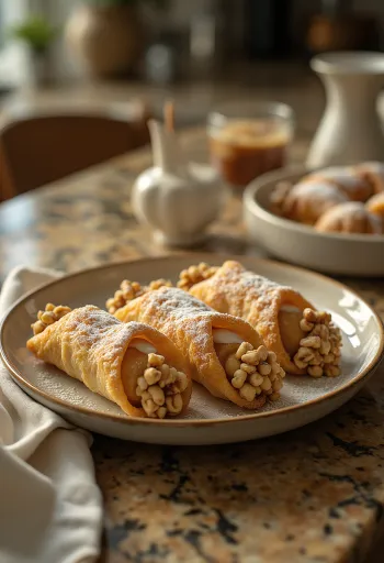 Cannoli hazelnut-karamel disajikan