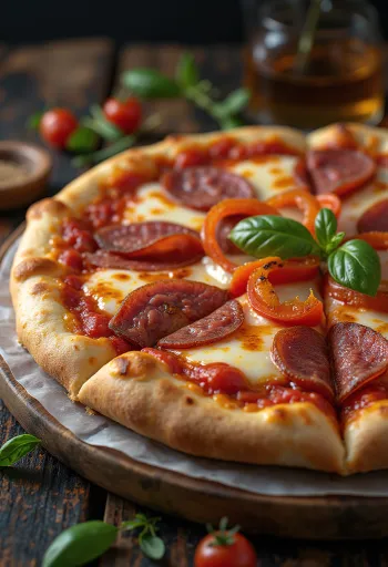 Pizza alla Campagnola dengan salami, paprika, dan bawang