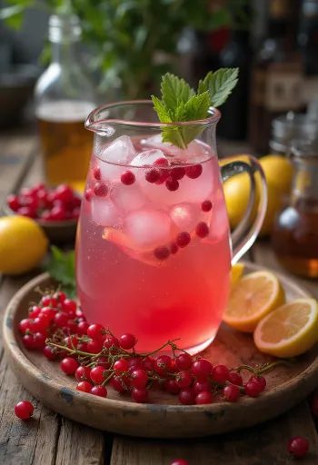 Limun redcurrant segar disajikan dalam gelas dengan es
