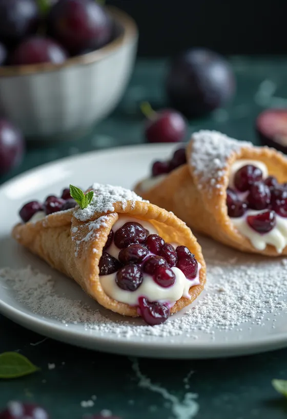 Cannoli plum & rum disajikan