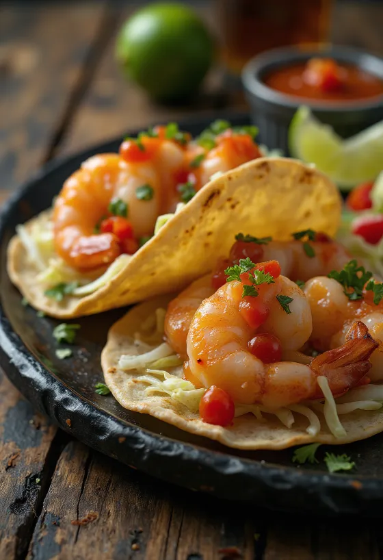 Tacos udang dengan saus habanero