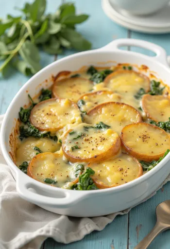 Casserole bayam vegan disajikan