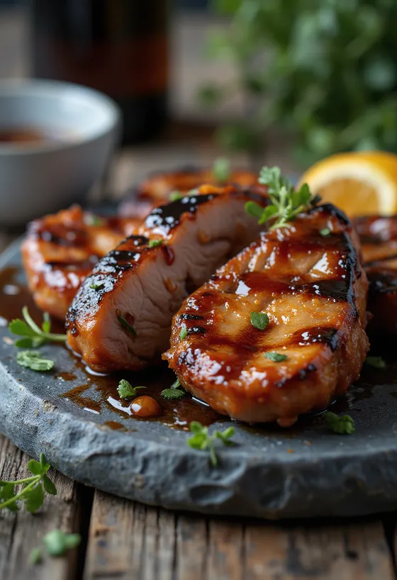 Daging Sapi BBQ Marinasi Bir Hitam disajikan