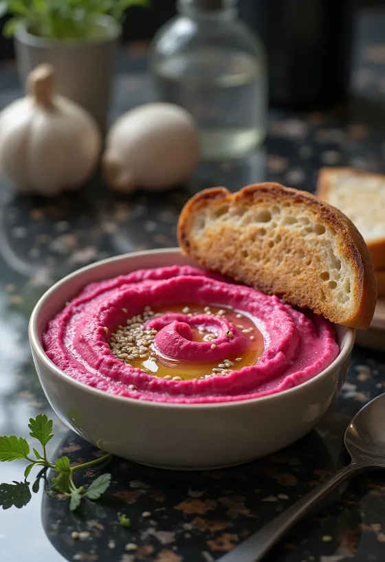 Hummus bit disajikan dengan roti panggang