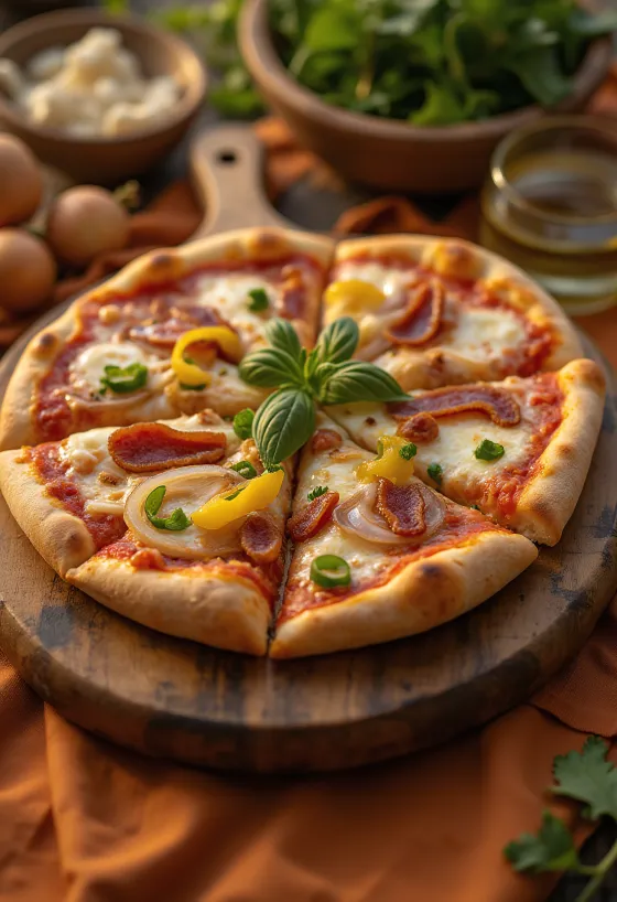 Pizza gaya pedesaan yang baru dipanggang