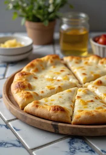 Pizza alla Crema dengan keju krim dan basil