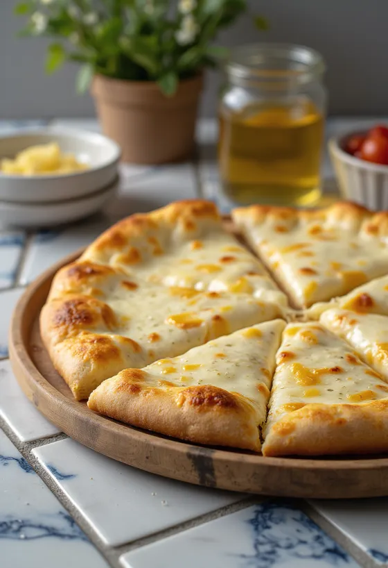 Pizza alla Crema dengan keju krim dan basil