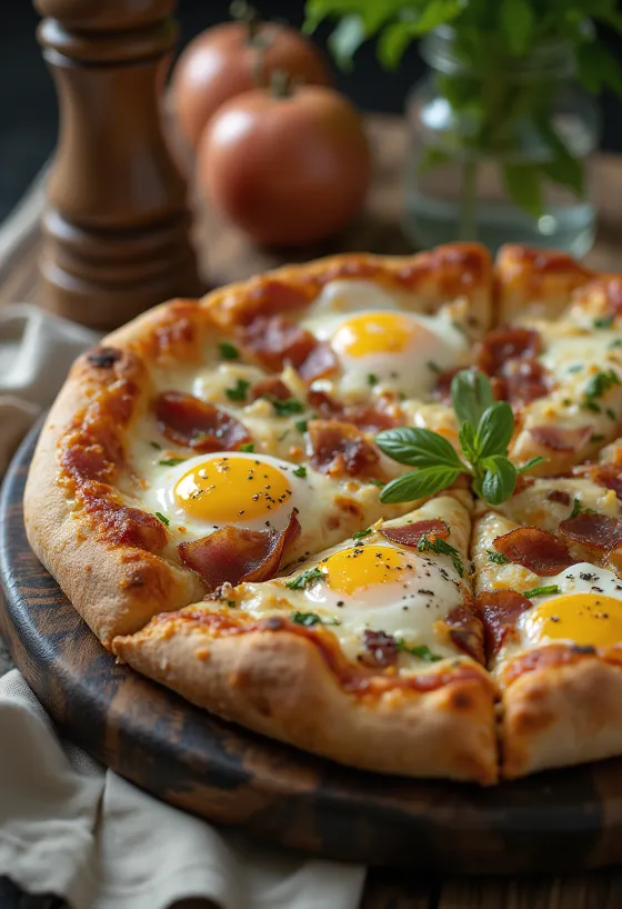 Pizza Rustica Abruzzese dengan daging sapi asap, telur, dan keju pecorino