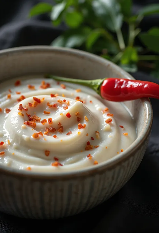 Saus cabai santan rosemary disajikan