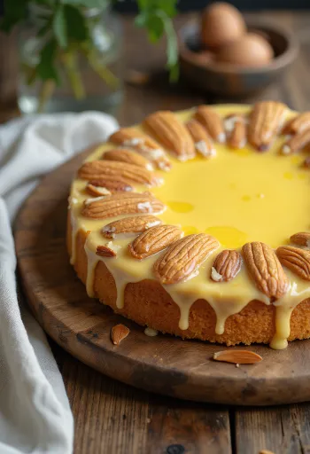 Kue almond Swedia dengan dasar almond dan krim vanila