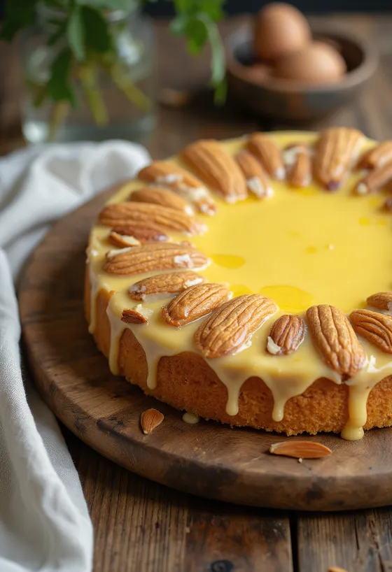 Kue almond Swedia dengan dasar almond dan krim vanila