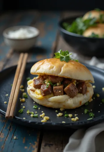 Bao daging domba dengan irisan bawang putih dan rosemary