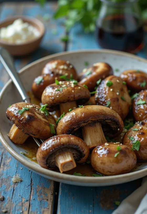 Jamur panggang BBQ disajikan