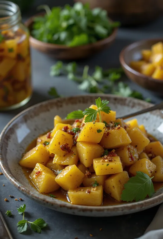 Achar pedas disajikan