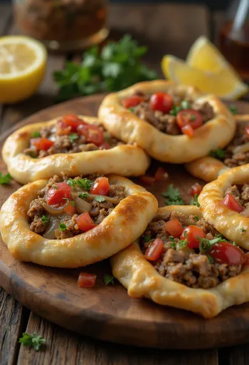 Sfiha, pai daging Arab disajikan