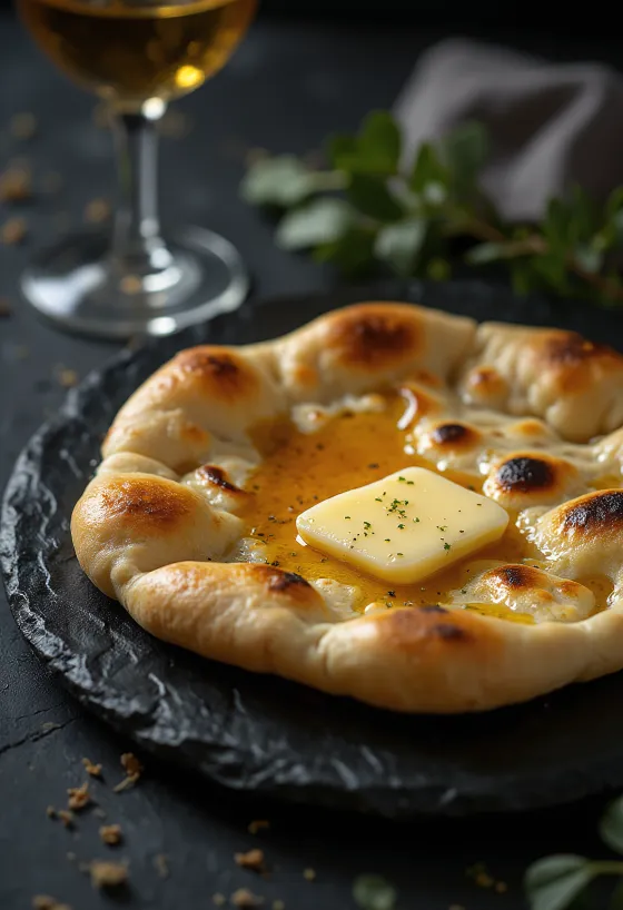 Roti naan anggur Tokaji disajikan