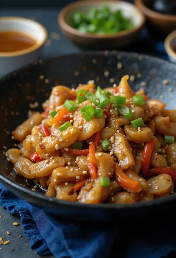 Tumis buaya disajikan dengan nasi dan sayuran.