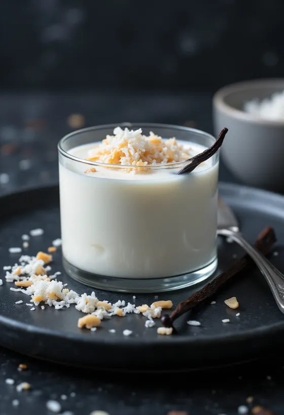 Panna cotta kelapa disajikan