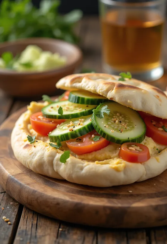 Pita dengan hummus dan sayuran segar