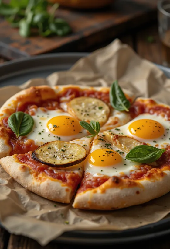 Pizza alla Melanzana dengan terong dan mozzarella