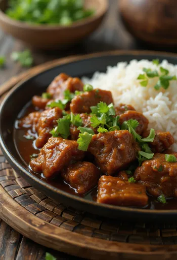 Rendang daging sapi disajikan