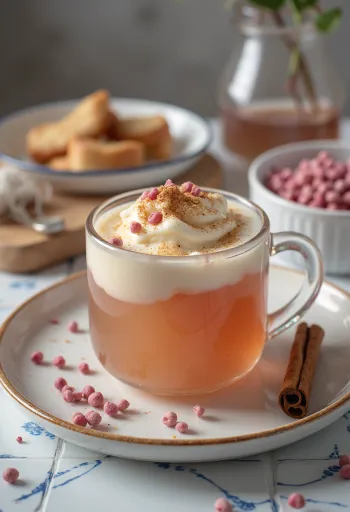 Cider lada pink disajikan dalam gelas