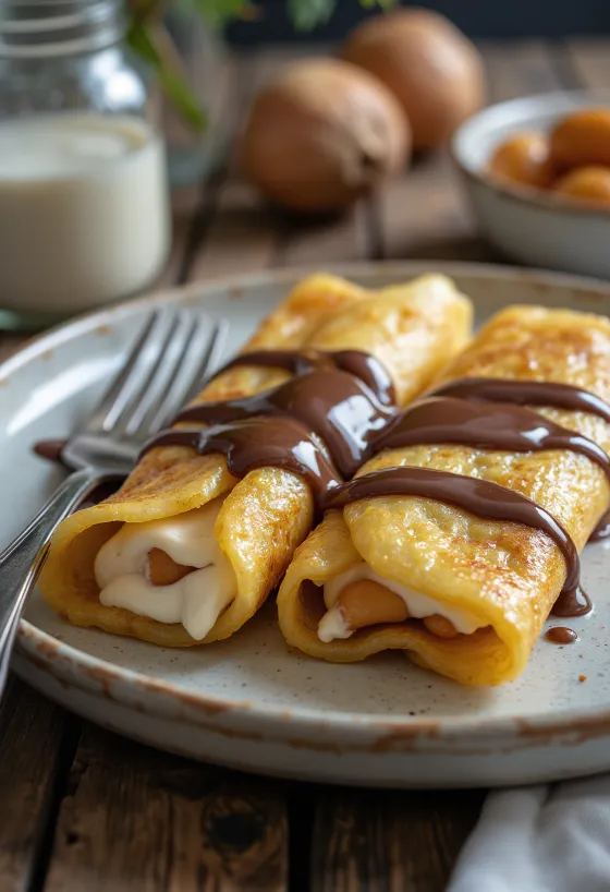 Panekuk chestnut gulung dengan saus