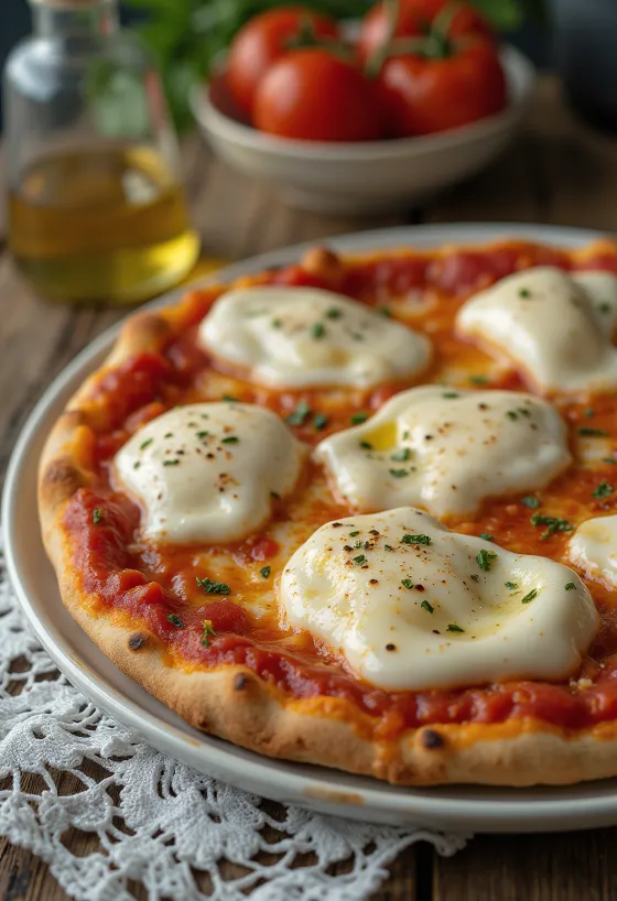 Pizza alla Mozzarella di Bufala dengan mozzarella kerbau dan basil