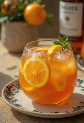 Mangkuk Rum disajikan dengan potongan buah dan es