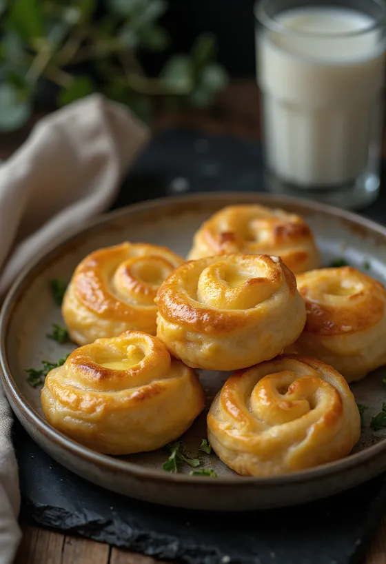 Snail keju panggang cokelat keemasan dengan adonan renyah dan keju leleh, disajikan di nampan.