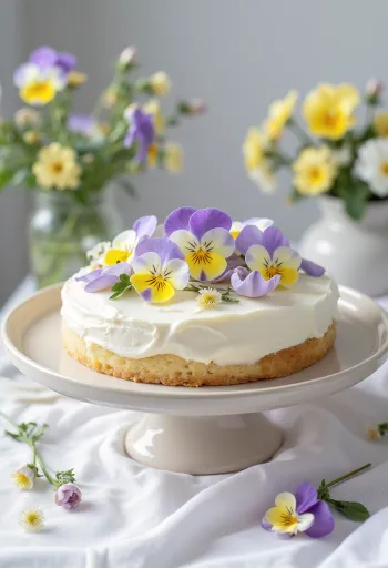 Kue bunga musim semi dihiasi bunga yang bisa dimakan