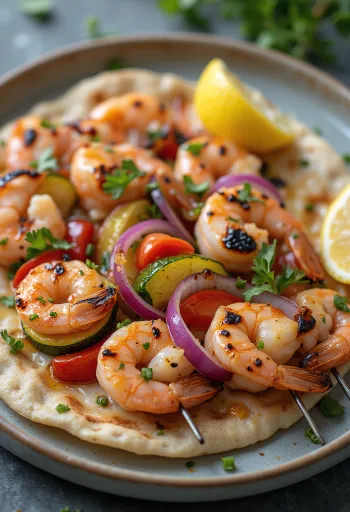 Kebab Udang dengan udang panggang dan sayuran