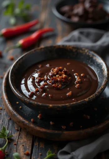 Saus cokelat cabai disajikan