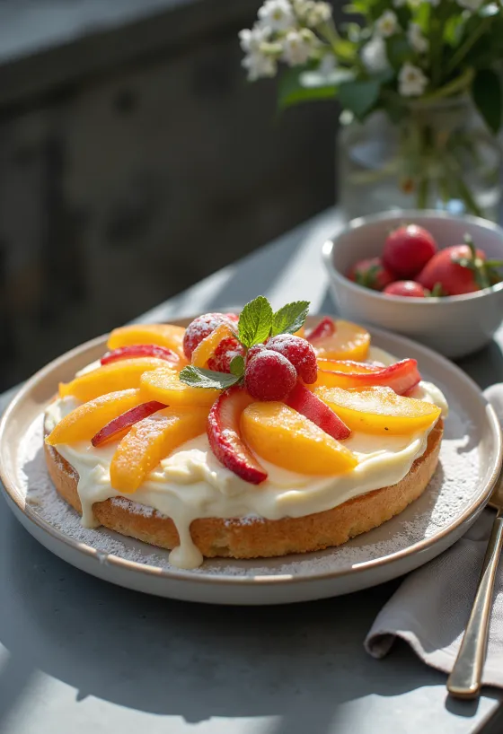 Kue bolu buah dengan buah segar dan jeli