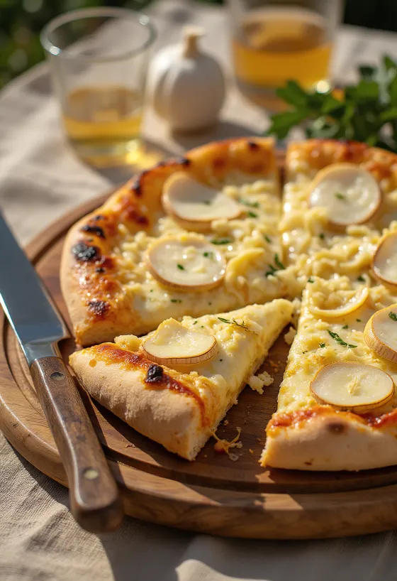 Pizza al Pecorino dengan keju pecorino dan rosemary segar