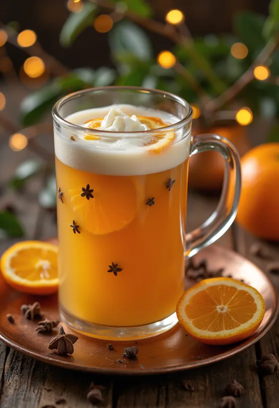 Cider jeruk cengkeh disajikan dalam gelas