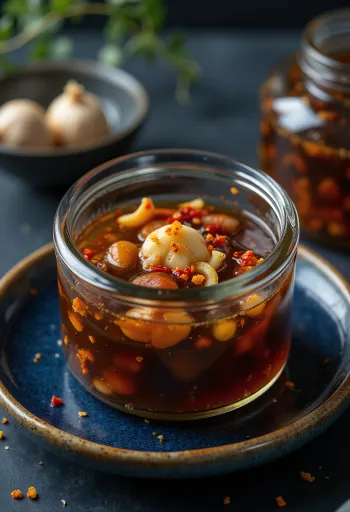 Saus cuka Jangajji disajikan dengan sayuran acar