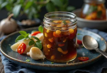 Saus cuka Jangajji disajikan dengan sayuran acar